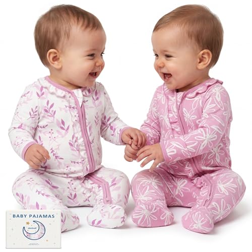 Image of Unnivoll Rayon Made from Bamboo Baby Pajamas Baby Sleepers for Newborn 0-3 3-6 6-9 Months 2Pcs Footie Pjs Baby Girls Clothes