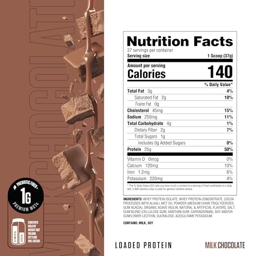 Image of RYSE Loaded Protein Powder - Milk Chocolate - 25g Whey Protein Isolate & Concentrate with Prebiotic Fiber & MCTs - Low Carb, Low Sugar, Digestive-Friendly - 27 Servings / 2 lb Tub