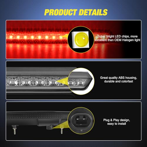 Image of Nilight Third Brake Light Tail High Mount 3rd Stop Lights Smoked Lens Compatible with Chevy Tahoe and Chevy Suburban 2015 2016 2017 2018 2019 2020 Van SUV Rear Center Cab Lamp