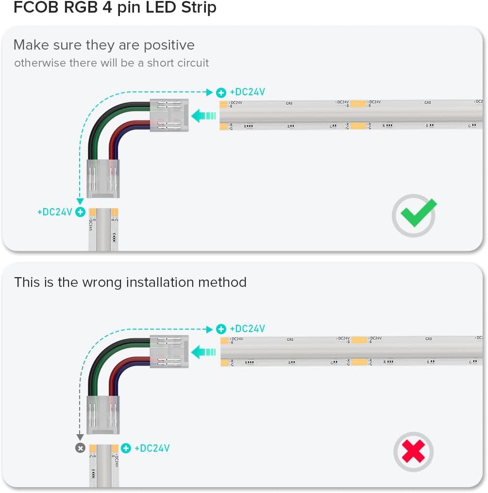 BTF-LIGHTING FCOB 4Pin 10mm 0.39in Transparent Connector Kit 30pcs Strip to Wire 30pcs Gapless Solderless Connectors 10pcs 5.9in Long 22AWG Extension Wires Support FCOB 3PIN CCT 4PIN RGB LED Strip - Image 5