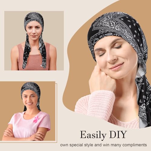 Image of Halfchet 4 Pcs Chemo Headwear for Women Pre Tied Cancer Caps Head Scarf Turbans for Women Patients Gifts