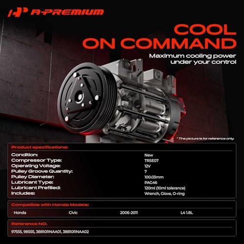A-Premium Air Conditioner AC Compressor with Clutch Compatible with Honda Civic 1.8L 2006 - Additional View