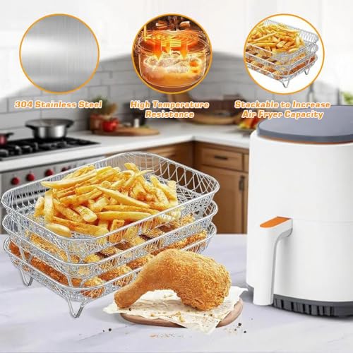 Image of Supvox 3 PCS Stainless Steel Microwave Grill Stand, Air Fryer Accessories, Grates Raised Cooking Grids for Baking, Roasting & More, Easy to Clean(19.5x13.5x9 cm)