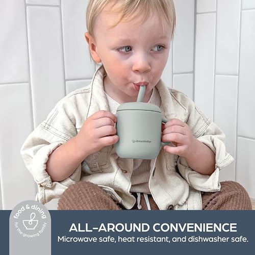 Image of Dreambaby Silicone 3-in-1 Sippy Cup with Straw, Open Training Cup, and Snack Cup - Spill Proof Baby Snack Food Container, Seafoam, L5032A