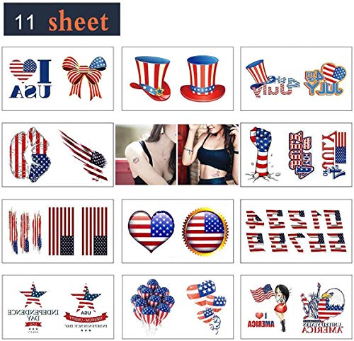 SIX FOXES Patriotic Temporary Tattoos, Independence Day Tattoo Stickers 4th of July Celebration, American Flag Body Art Sticker