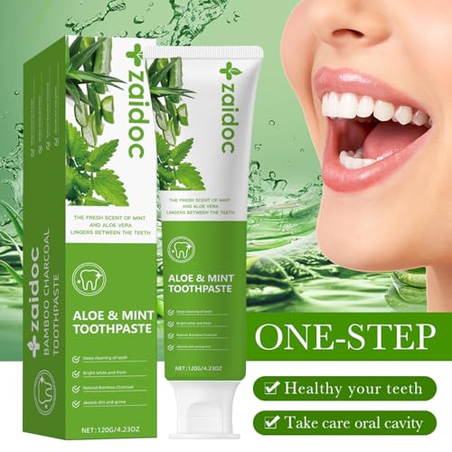 Image of ZAlDOC 2-Pack Aloe Mint Toothpaste, Refreshing Mint Flavor, Daily Toothpaste with Activated Charcoal, Formulated with Botanical Extracts, 4.23 oz*2