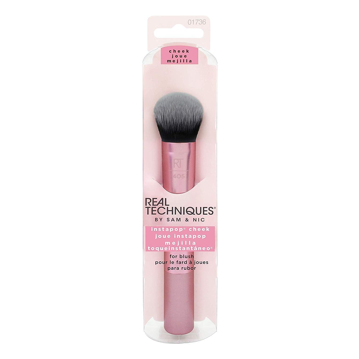 X Real Techniques InstaPop Cheek Makeup Brush for Application of Loose Powder, Highlighter or Blush