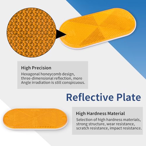 Image of 10 Pack Oval Reflectors Yellow Self Adhesive Or Drill Mount Quick Mount for Driveway Fence Gate Posts Trailers Safety Reflectors Automobiles Boats Mailboxes Reflector