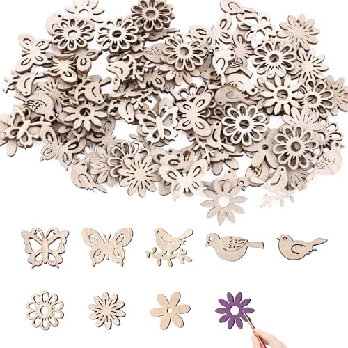 100 Stück Streudeko Holz, Holzblumen Deko für Tischdeko,...