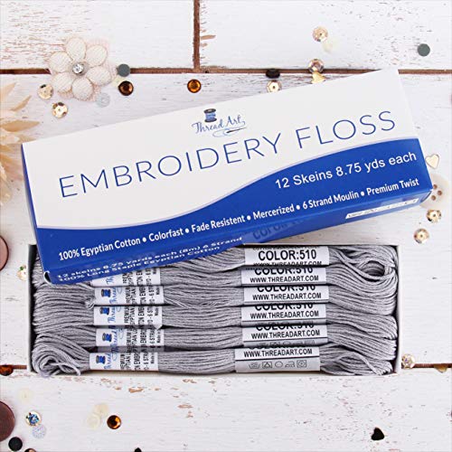 Image of 12 Skeins ThreadArt Cotton Embroidery Floss, Pewter Grey | Long fiber cotton embroidery floss for cross stitch, hand embroidery and bracelets. Six-strand floss separates easily.