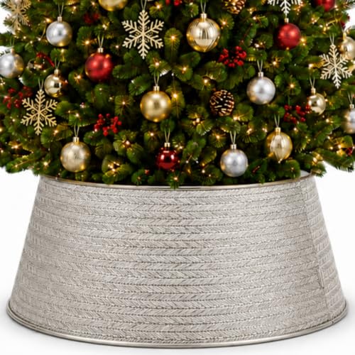 Inside Out Home Christmas Tree Skirt, Xmas Metal Tree Collar 27 Inch Diameter Base, Christmas Large Collar for Real or Artificial Tree, Xmas Decorations