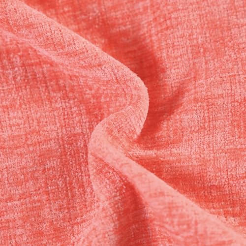 Image of CaliTime Pack of 2 Cozy Bolster Pillow Covers Cases for Couch Sofa Home Decoration Solid Dyed Soft Chenille 12 X 20 Inches Living Coral