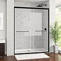 Osparple Shower Door 56-60" W x 72" H, Double Sliding Glass Door, Semi-Frameless Shower Doors with 1/4" (6mm) Thick SGCC Tempered Glass, Stainless Steel Handles, Matte Black