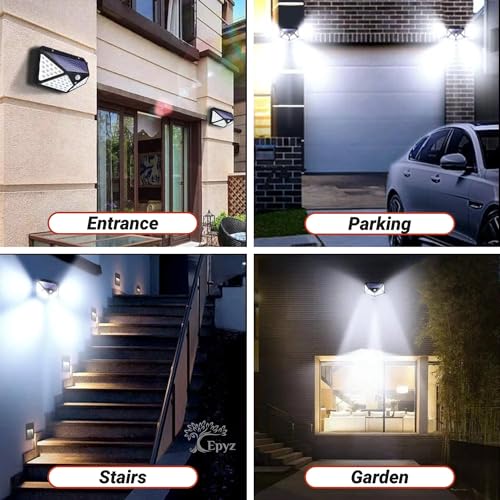 Image of Epyz ABS Plastic Solar Light Outdoor Waterproof Motion Sensor Lights Wall Night Light With 2 Modes For Fence Garage Yard Step Stair [ White Light,Pack Of 1, 100LED ]