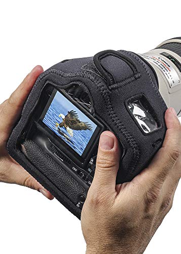 LensCoat Bodybag Case Neoprene Camera Body Bag Case Protection Camouflage Bodyguard Compact Cb (Clear Back) with Grip, Black (lcbgcgcbbk)