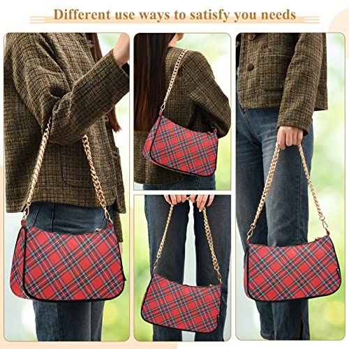 Houndstooth Shoulder Bag for Women Fabric Crescent Handbag with Zipper Chain Clutch Purses4