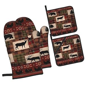 Ovenmittsandpotholderssetretrorusticlodgebeardeermooseheatresistantkitchenmicrowaveglovesandhotpadspotholderswithcottonlinergripcookingmittsforbakingcookinggrillingbbq Urban Country Home Decor Oven mitts and pot holders set retro rustic lodge bear deer moose heat resistant kitchen microwave gloves and hot pads potholders with cotton liner grip cooking mitts for baking cooking grilling bbq urban country home decor