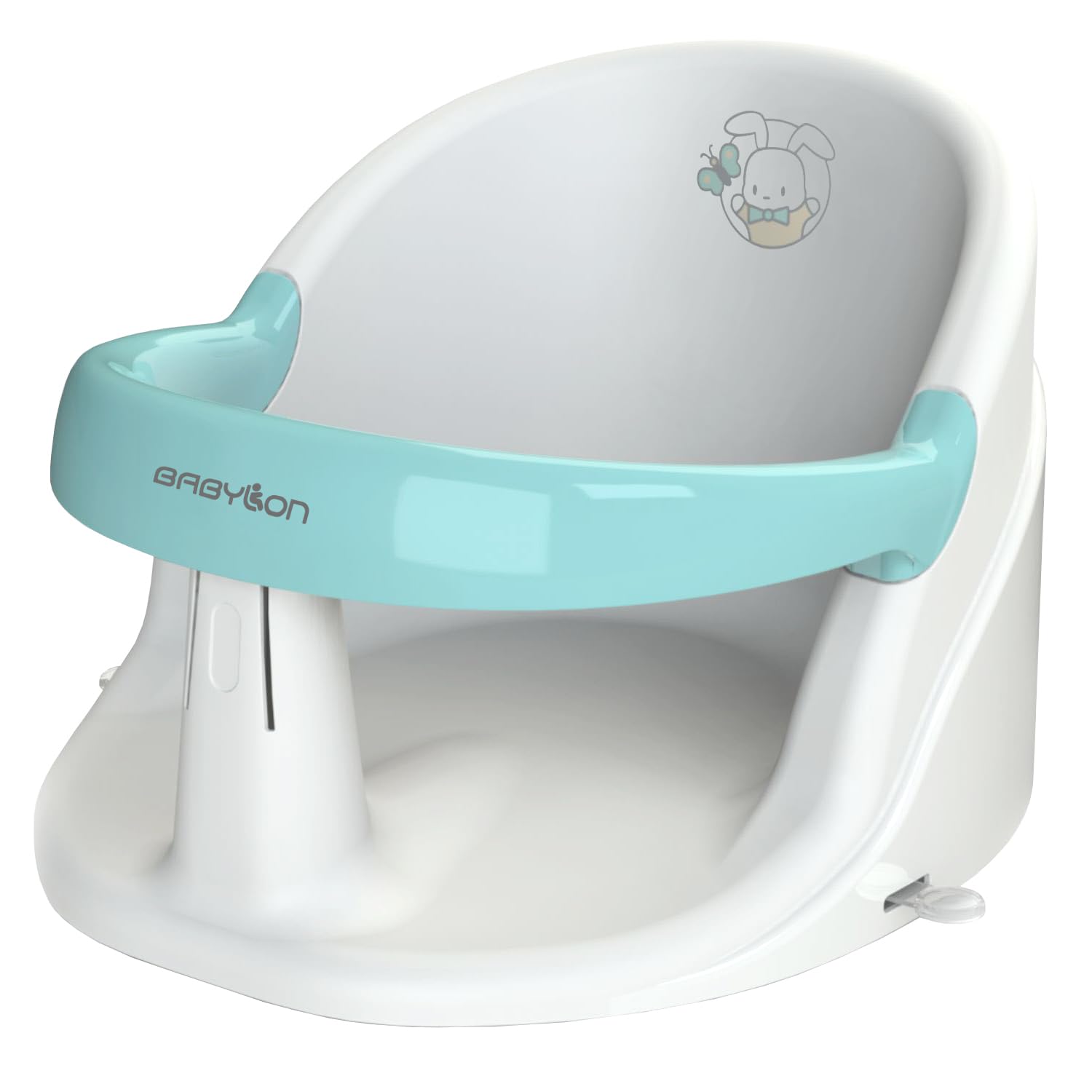 BABYLON Asiento Bañera Bebé Nemo – Silla Bañera Bebe Antideslizante con 4 Ventosas, Asiento baño Bebe Bañera desde 6 Meses, Adaptador y Soporte Baño Bebé para Ducha y Bañera, blanco/turquesa