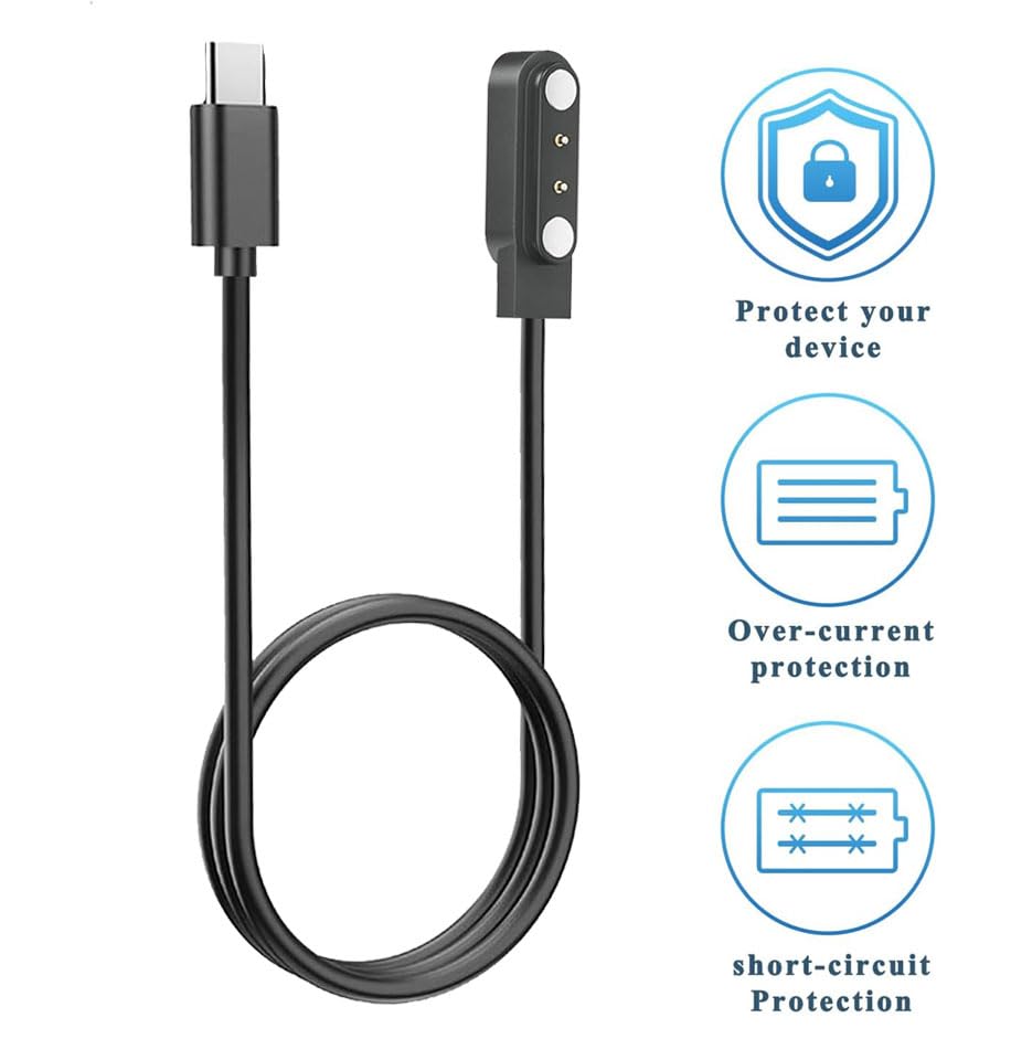 Miniatura 3 de Cargador para reloj inteligente GloryFit T80 T70 T60 T50 P99 P98, espacio entre pines de 0.157 in Cable de carga magnético USB C para Puqo T80, CHO