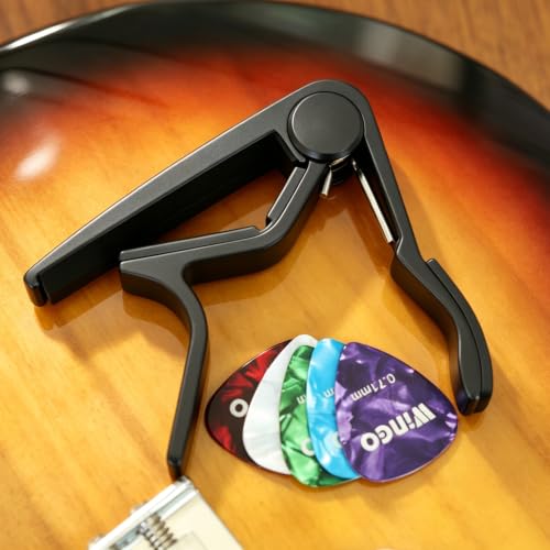 Image of WINGO Flat Guitar Capo for Classical Guitars- Black with 5 Picks
