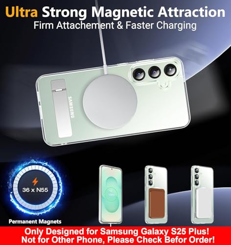 Image of SPIDERCASE Magnetic for Samsung Galaxy S25 Plus Case, with [3 Stand Ways][ Military Grade Drop Protection] with Invisible Stand Shockproof Slim Case Just for Samsung Galaxy S25 Plus 6.7 inch, Clear