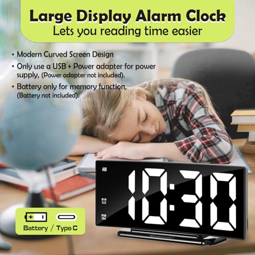 Image of LED Digital Alarm Clock for Bedroom, Plug in Clocks with Dual Alarm /Snooze /Temperature Waterproof 3 Brightness Level, Big Numbers Display and Battery Backup for Desk, Table, Office, Black