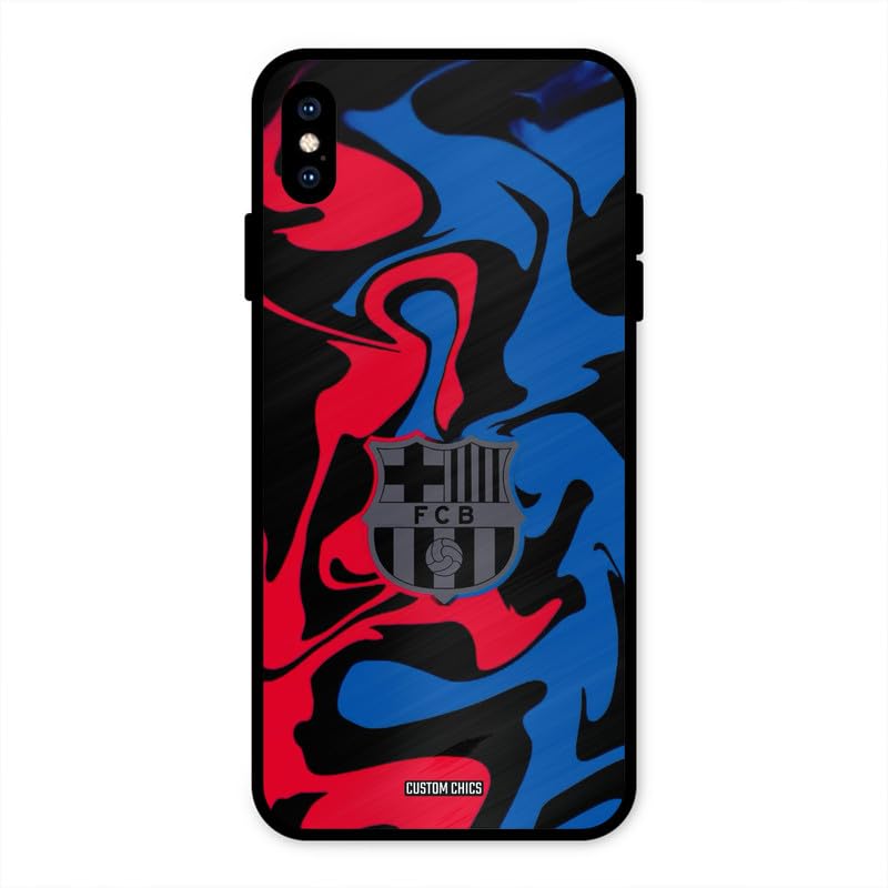 Image of PrintShield FC Barcelona Comic Back Cover for iPhone Xs Max, Shockproof Printed Phone Case with Soft TPU Sides & Anti-Slip Grip