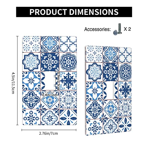 Blue Moroccan Tiles Light Switch Plate Cover 1 Gang Toggle Decorative Wall Plate 4.5" X 2.76", Screws Included, Unbreakable #TOP1