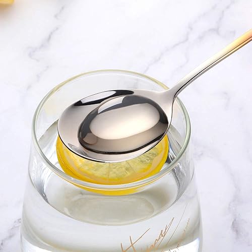 Vista 3 de Buyer Star Juego de cucharas y tenedores de acero inoxidable 18/10, cambio gradual, cuchara y tenedor de mango largo, color degradado, juego