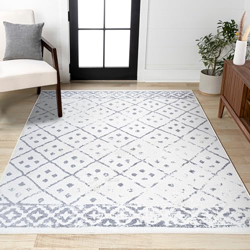 JONATHAN Y Juba Geometric Diamond Ivory/Gray Indoor Area Rug, 5x8, Moroccan, Bohemian, Vintage, Easy-Cleaning for Living Room, Bedroom, Kitchen, Pet Friendly, Non-Shedding (MOH508A-5)