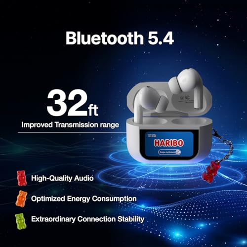 Image of DCHK Haribo Wireless Earbuds with LCD Touchscreen Case, Bluetooth 5.4 TWS, Noise Cancelling, 13mm Bass Driver, IPX4, Gummy Bear Style