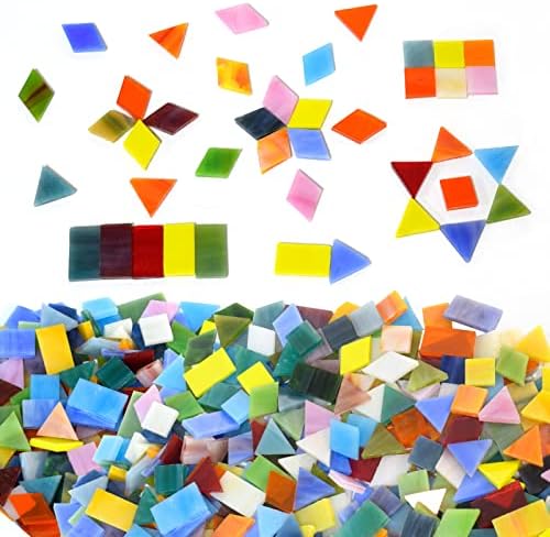 KIPHEPI Mixed Shapes Glass Mosaic Tiles for Crafts, Colorful Stained Glass Pieces for Mosaic Projects 500g/1.1lb