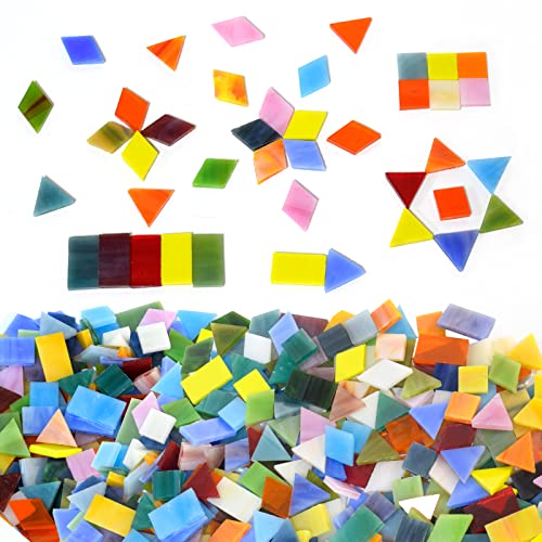 Kiphepi Mixed Shapes Glass Mosaic Tiles For Crafts, Colorful Stained Glass Pieces For Mosaic Projects 500G/1.1Lb #TOP13