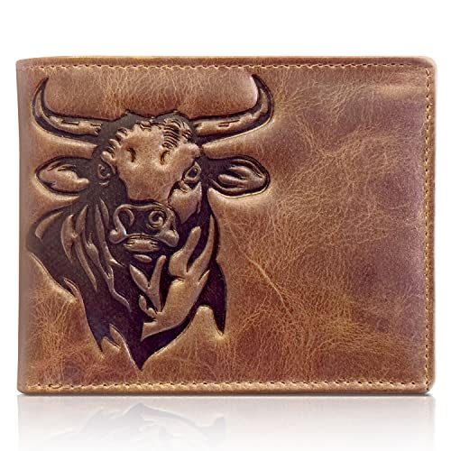 Western Wallet For Men - Full Grain Leather Rodeo Bull Bifold Wallet For Cowboys - Mens RFID Wallet - Cowboy Wallet - Gifts For Him