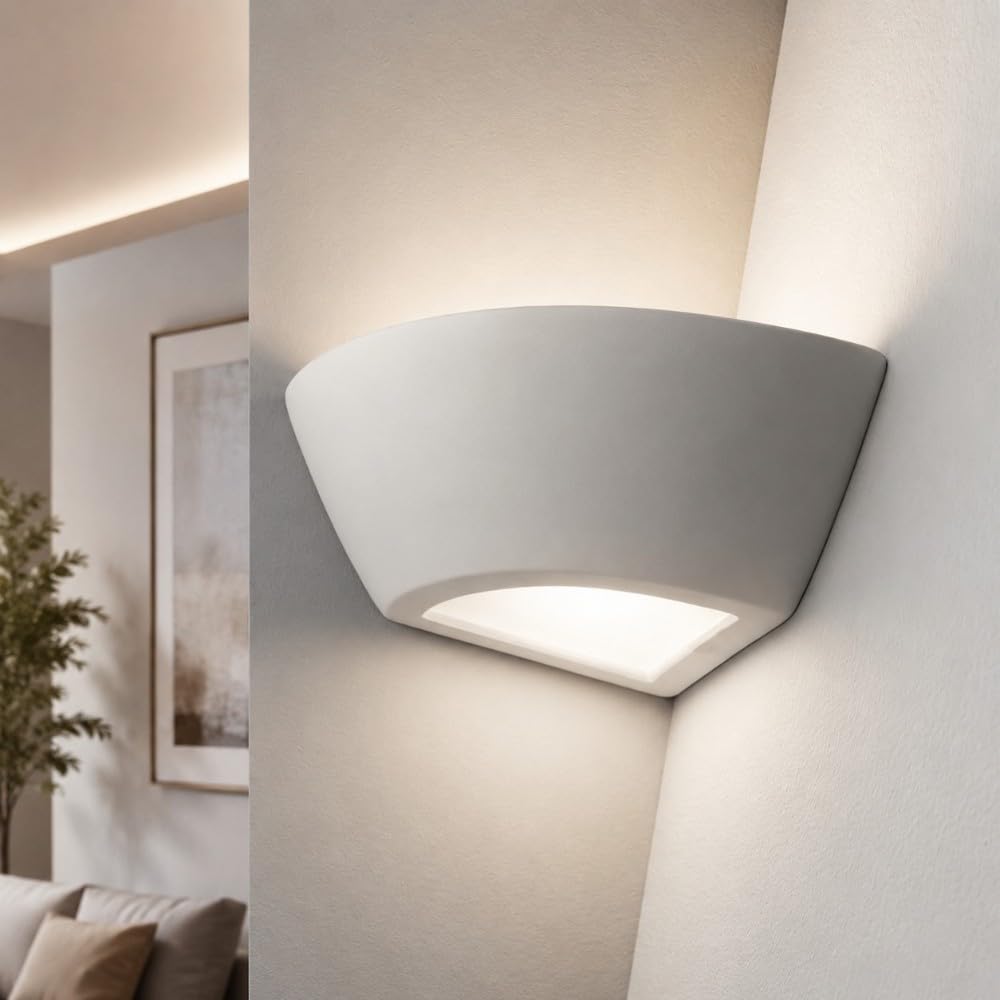 MAZZOLA LUCE Applique angolare lampada per angolo parete gesso bianca moderna verniciabile e27 per interni