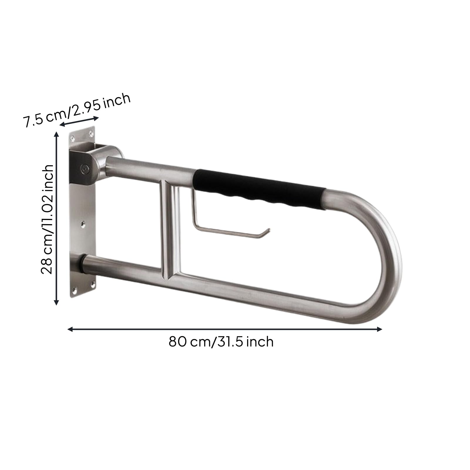 Maniglione Ribaltabile Robusto, 800 Mm | Resistente Corrosione, Barra di Sostegno per WC, Sicuro, Corrimano da Bagno, Anziani