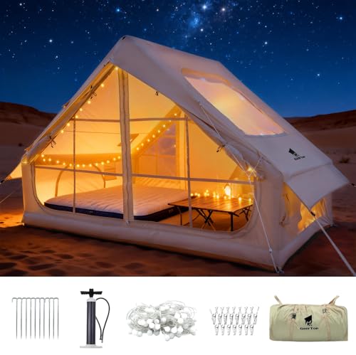 GEERTOP Inflatable camping tent with panoramic skylight and light strings UV protected instant setup anti-mosquito design suitable for desert safaris family camping and beach outings (3x2.1x2m)