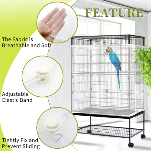 Yepper Bird Cage Seed Catcher, Large Bird Cage Cover, Adjustable Soft Airy Nylon Mesh Net - Image 4