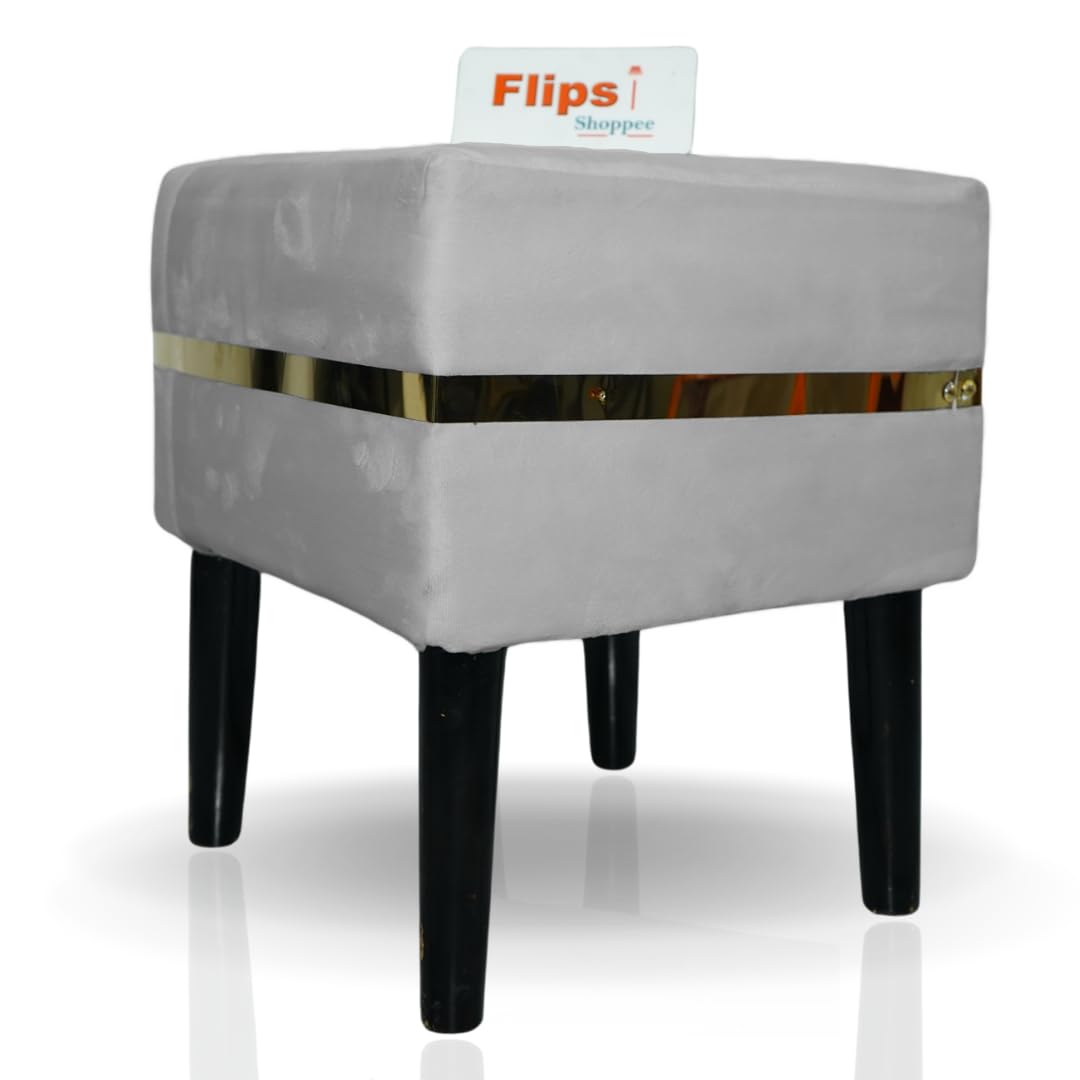 FLIPSSHOPPEE Ottoman, Contemporary Footrest with Soft Padded Seat, Soft Velvet Foot Stool with Wood Legs, and Compact Square Pouf Stool for Office, Bedroom, and Living Room (18 Inch) (Gray)-image-45