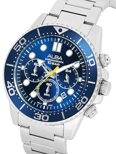 ALBA Stainless Steel Men Analog Wristwatch At3J43X1, Blue Dial, Silver Band - Image 2