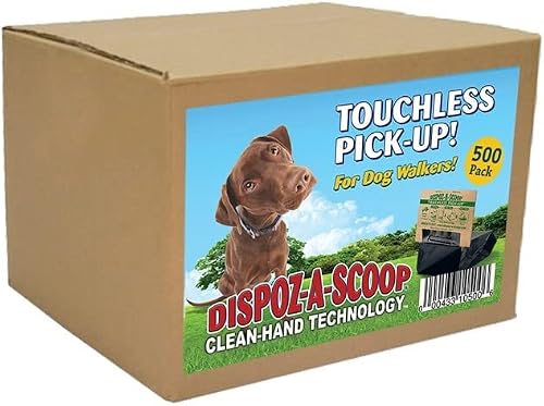 Dispoz-A-Scoop No-Touch, Safety Scoopers (500 Pack) | Disposable Pet Waste Bags, Scoop & Seal, Unscented