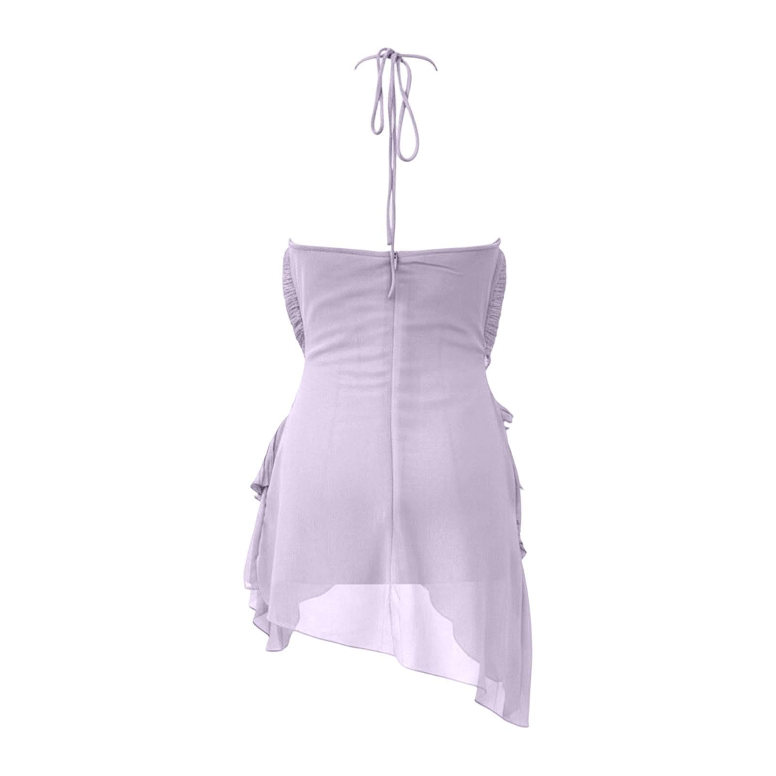 Generisch Vestido de verano corto para mujer, vestido de playa con dobladillo asimétrico, volantes, ligero, transpirable, vestido de baño, monocolor, vestido de blusa, vestido casual para mujer