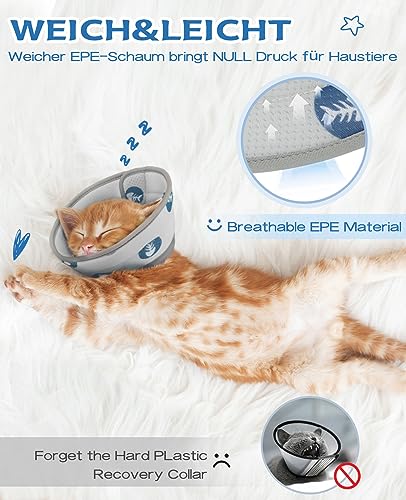 Supet Halskrause Katze,Einstellbarer Halskrause Katze Halsband,Wiederherstellung Halsband Weich Kragen Cone Nach Operation und Verletzungen für Welpen, Kleine Hunde und Katzen (Grau,M-)