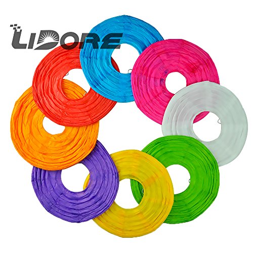 LIDORE 8 Pack Assorted Different Multi Color Chinese Paper Lanterns Lamps 8 Inch - Thumbnail 2