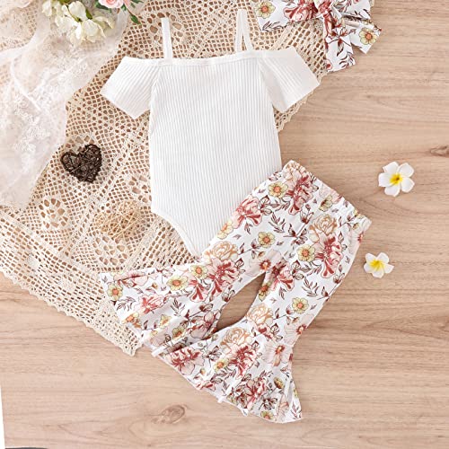Newborn Baby Girl Clothes Infant Rib Frill Long Sleeve Romper Floral Flared Pants Headband 3pcs Fall Winter Outfits2