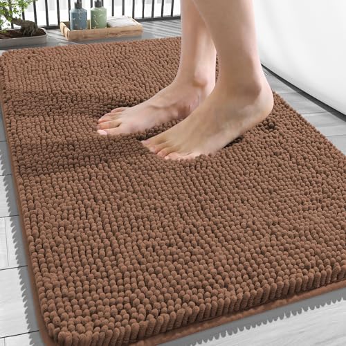 Image of OLANLY Bathroom Rugs 34x21, Extra Soft Absorbent Chenille Bath Rugs, Rubber Backing Quick Dry, Machine Washable Bath Mats for Bathroom Floor, Tub and Shower, Home Decor Accessories, Mocha