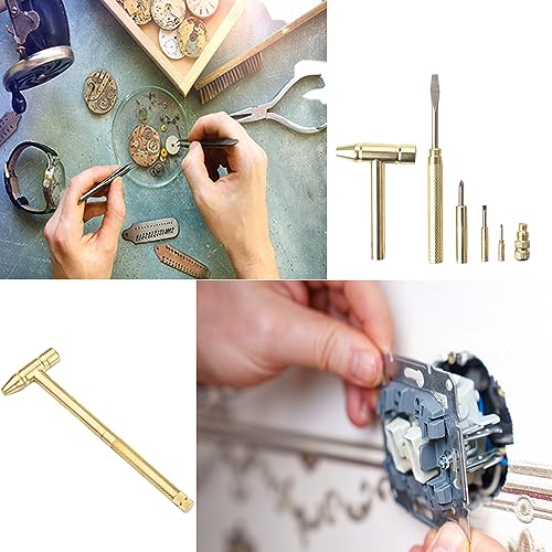 6-in-1 Mini Brass Dual Head Small Multifunction Copper Hammer with Detachable Screwdriver for Jewelry Watch Repair - Image 3
