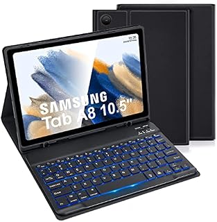 LAMA Backlit Samsung Galaxy Tab A8 Case with Keyboard & Built-in S Pen Holder for Samsung Tab A8 10.5in 2021 (SM-X200/X205/X207) UK Layout, Slim Smart Galaxy Tab A8 Tablet Cover&Detachable Keyboard
