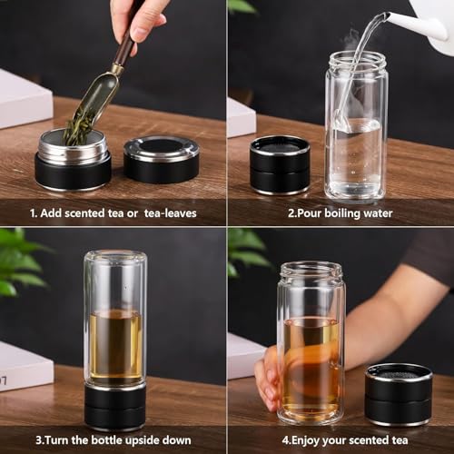 Image of Wosta Leakproof Glass Water Bottle with Stainless Steel Infuser Glass Tea Infuser Bottle with Strainer and Neoprene Sleeve for Loose Leaf Tea, Cold Brew Coffee. (O - PINK, 300ML)