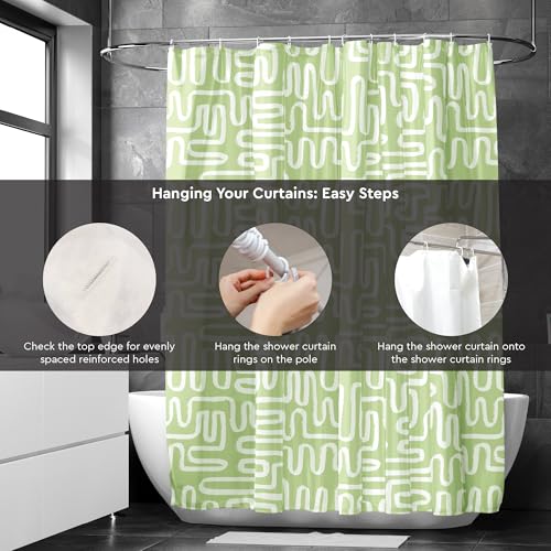 Image of Encasa XO Bathroom Shower Curtain 6 Feet with 10 Hooks | (56x72 in) Quick Dry Heavy Printed Polyester Fabric Bathroom Curtains Waterproof | Machine Washable, Mould & Mildew Resistant - Boho Maze Sage